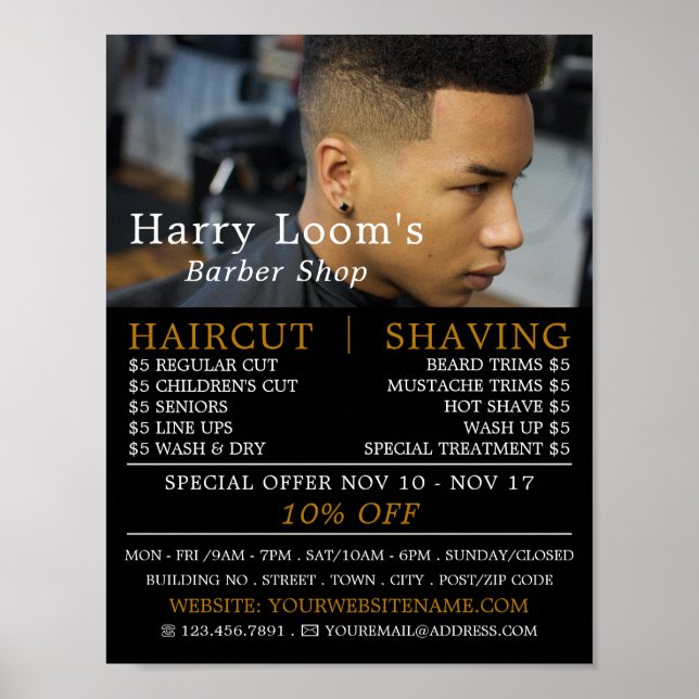 Trendy Hair Cut, Men's Barbers Advertising Poster (Front)