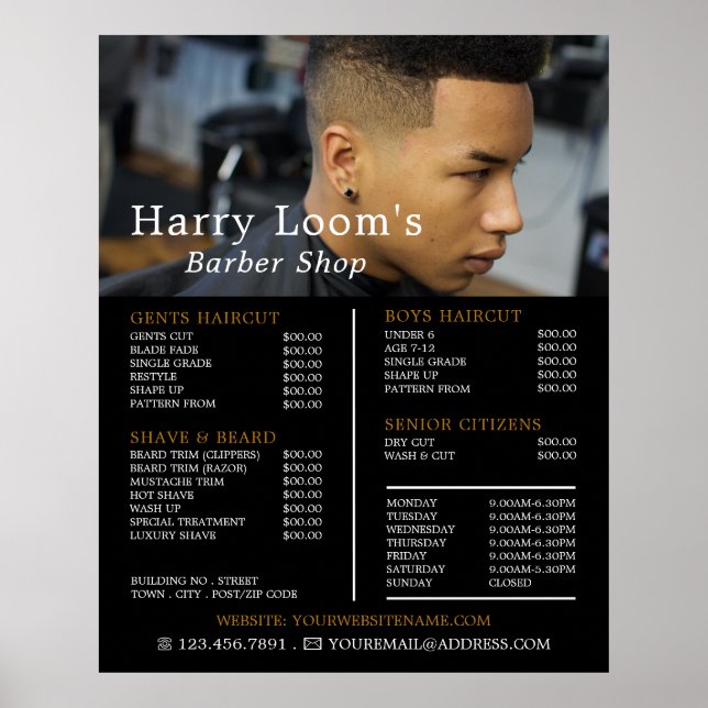 Trendy Hair Cut, Men's Barbers Price List Poster (Front)