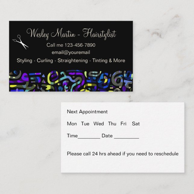 Trendy Hair Stylist Appointment Business Cards (Front/Back)