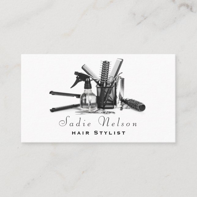Trendy Hair stylist Salon Tools Beauty Business Card (Front)