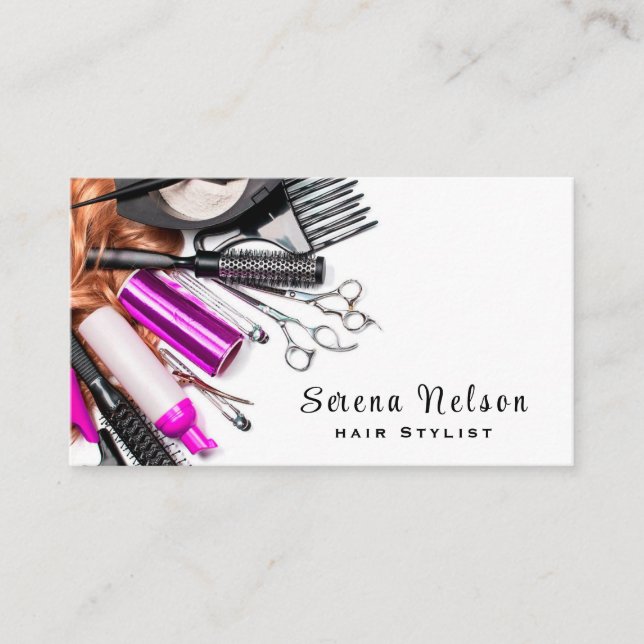 Trendy Hair stylist Salon Tools Beauty Business Card (Front)