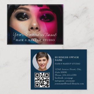 Trendy hair stylist white script hairdresser photo business card