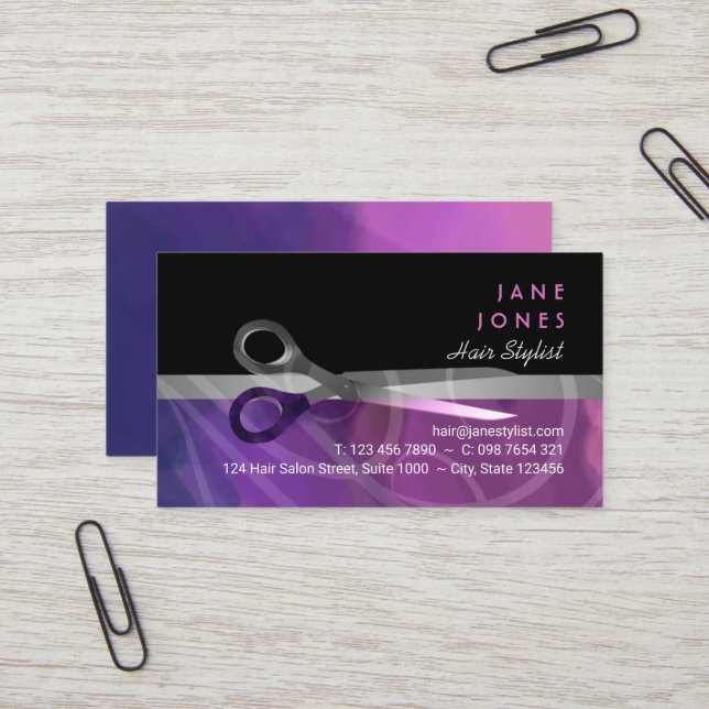 Trendy Hair Stylists business Card (Front/Back In Situ)