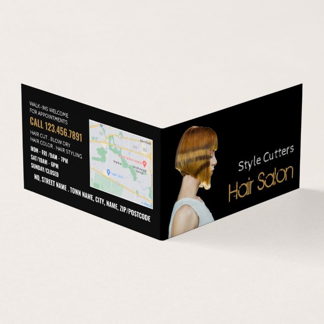Trendy Haircut, Hair Stylist, Salon Loyalty Business Card (Outside)