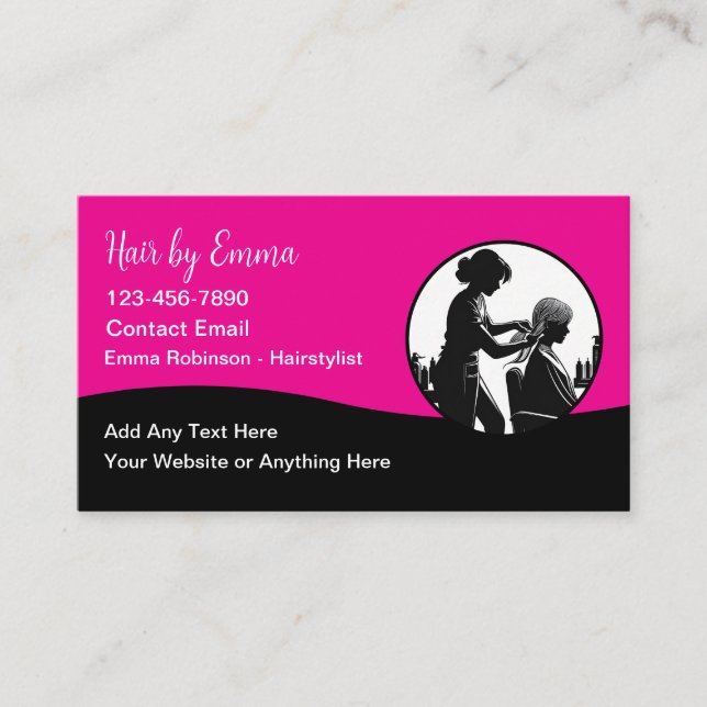 Trendy Hairstylist Business Cards In Pink (Front)