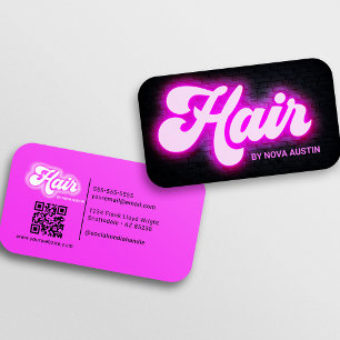 Trendy Hairstylist Glam Aesthetic Hot Pink QR Code Business Card