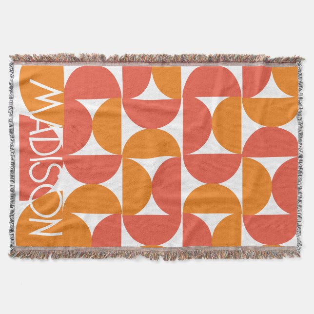Trendy Half Moon Pattern With Name Personalised Throw Blanket (Front)