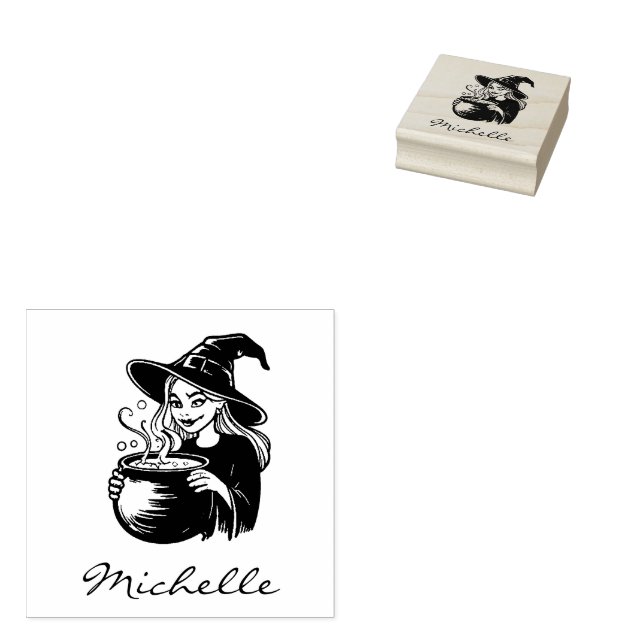 Trendy Halloween Halloween Witch With Cauldron     Rubber Stamp (Stamped)