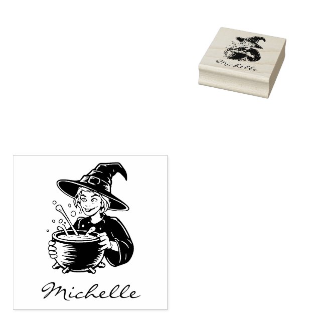 Trendy Halloween Halloween Witch With Cauldron     Rubber Stamp (Stamped)