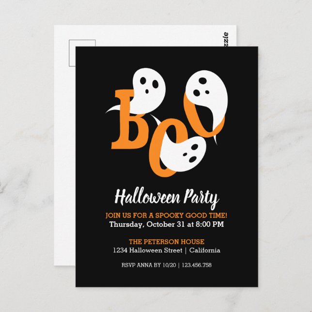 Trendy Halloween Party Boo Ghosts Black Invitation Postcard (Front/Back)
