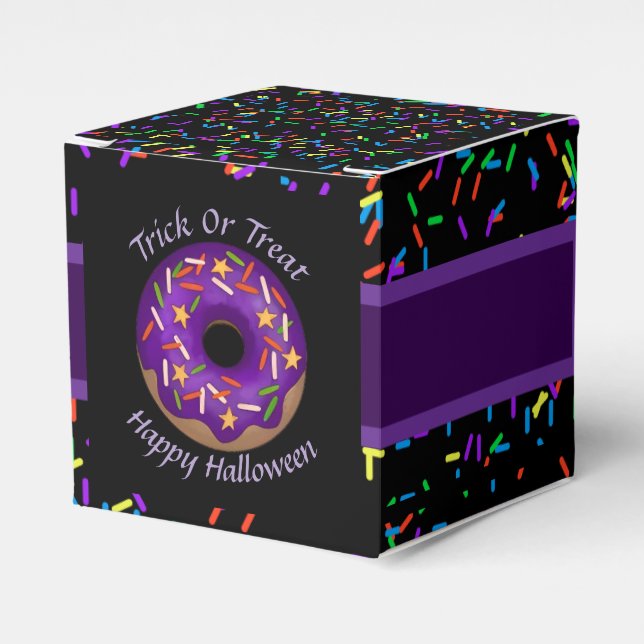 Trendy Halloween Purple Sprinkle Doughnut Party Favour Box (Front Side)