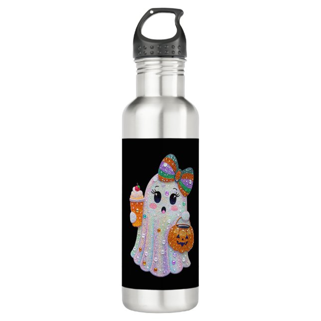 Trendy Halloween Rhinestones Ghost 710 Ml Water Bottle (Front)