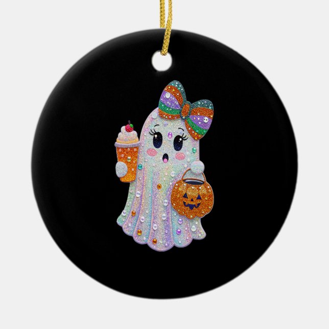 Trendy Halloween Rhinestones Ghost Ceramic Tree Decoration (Front)