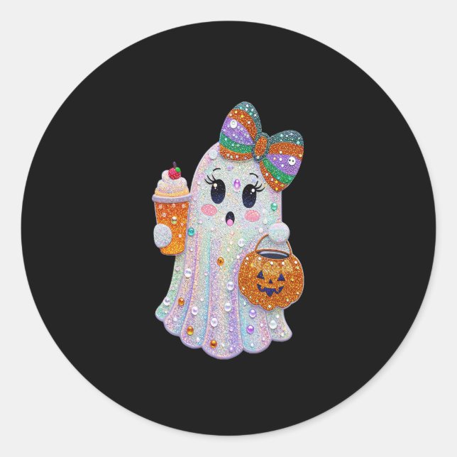 Trendy Halloween Rhinestones Ghost Classic Round Sticker (Front)