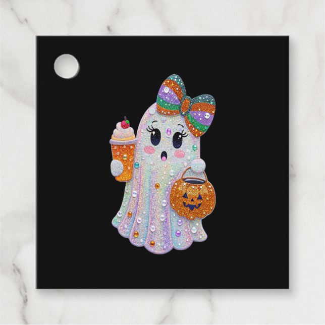 Trendy Halloween Rhinestones Ghost Favour Tags (Front)