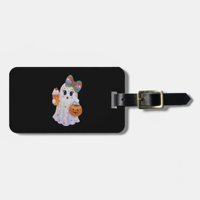 Trendy Halloween Rhinestones Ghost Luggage Tag (Front Horizontal)