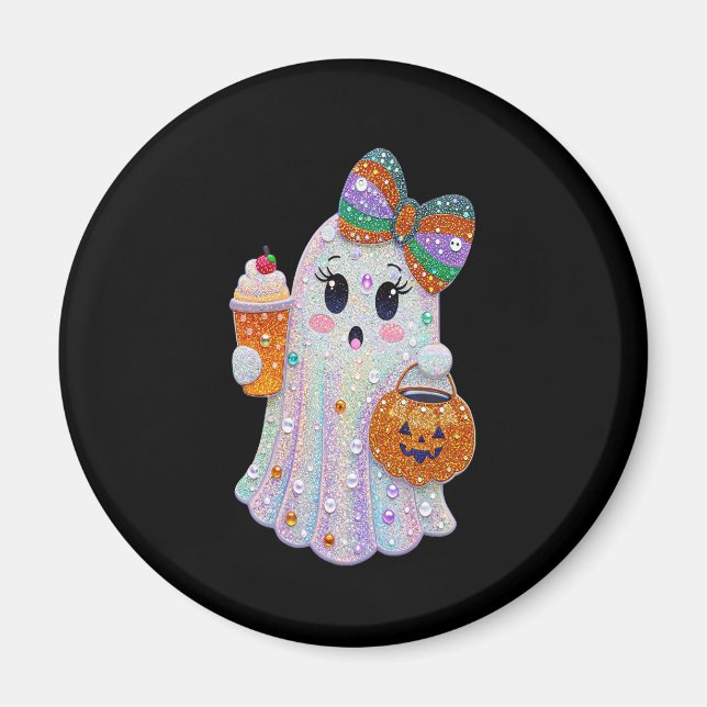 Trendy Halloween Rhinestones Ghost Magnet (Front)