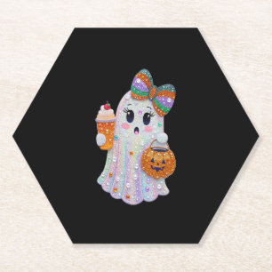 Trendy Halloween Rhinestones Ghost Paper Coaster