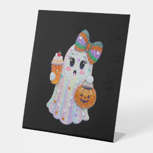 Trendy Halloween Rhinestones Ghost Pedestal Sign