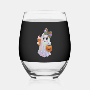 Trendy Halloween Rhinestones Ghost Stemless Wine Glass