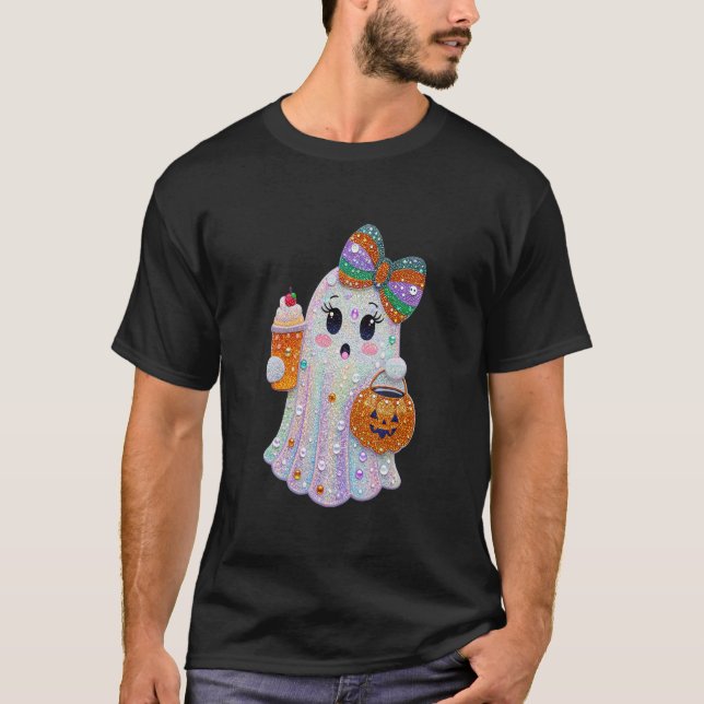 Trendy Halloween Rhinestones Ghost T-Shirt (Front)