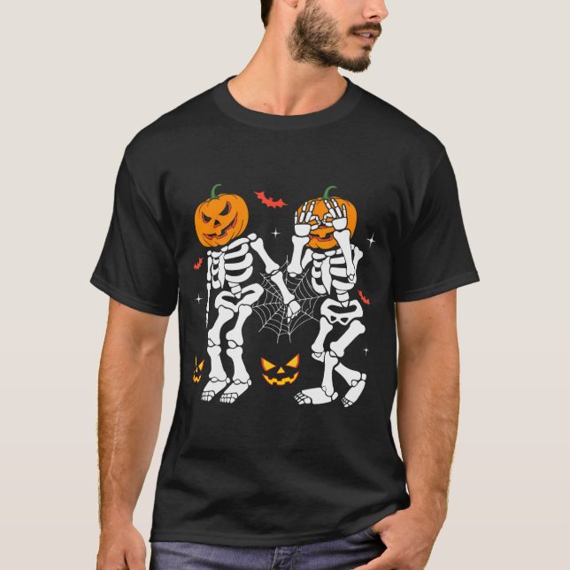 Trendy Halloween Skeleton Griddy Dance Pumpkin T-Shirt (Front)