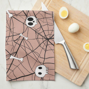 Trendy Halloween Skulls , Bones and Web Tea Towel