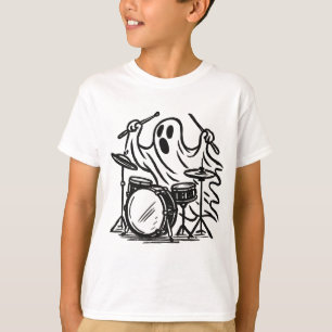 Trendy Halloween Spooky boo ghost Playing Drums T-Shirt