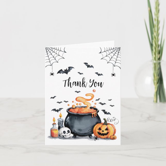 Trendy Halloween Spooky Cauldron Baby Shower       Thank You Card (Front)