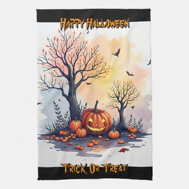 Trendy Halloween Spooky Cute Collection Tea Towel (Vertical)