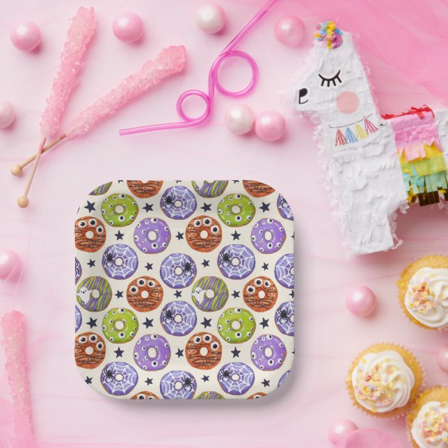 Trendy Halloween Spooky Doughnuts Party Paper Plate (Party)