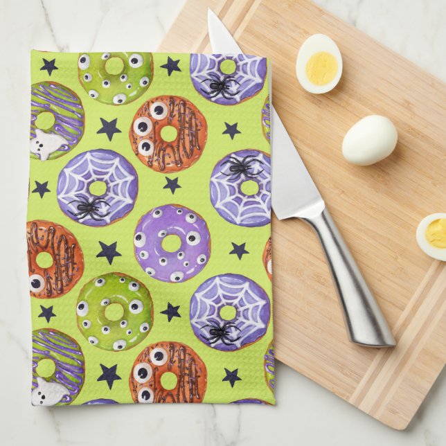 Trendy Halloween Spooky Funky Doughnuts Tea Towel (Quarter Fold)