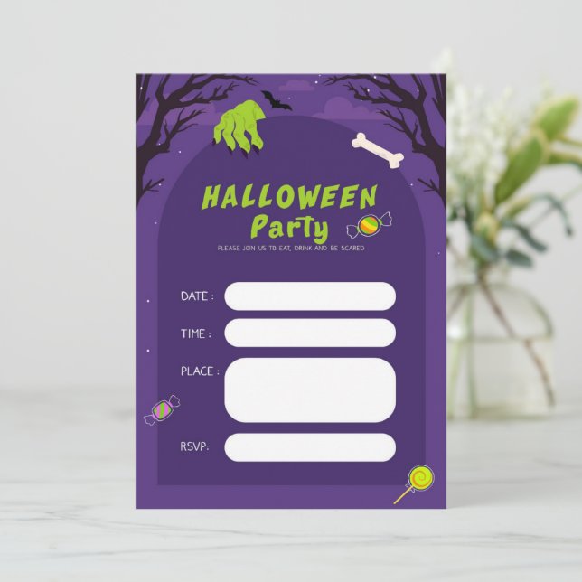 Trendy Halloween Spooky Holiday Party Invitation (Standing Front)