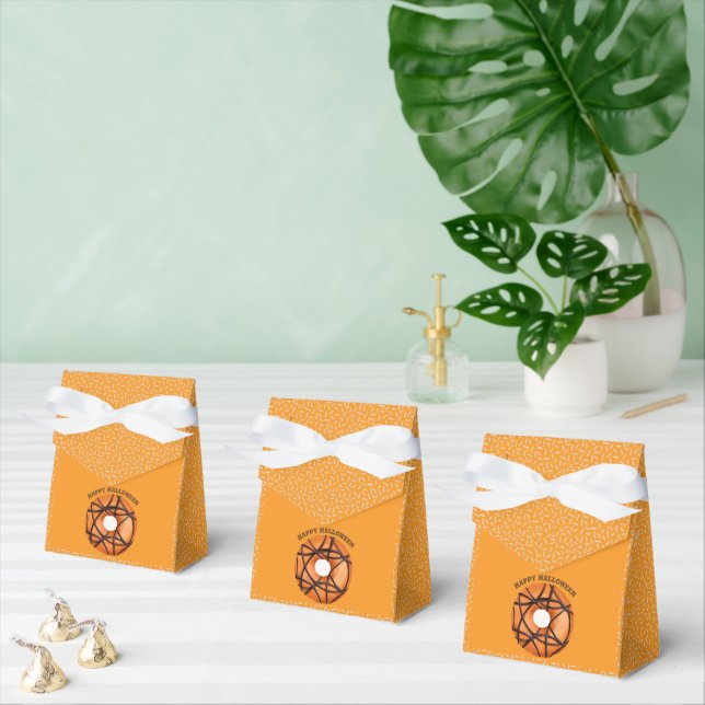 Trendy Halloween Spooky Orange Web Doughnut  Favour Box (Multiple)
