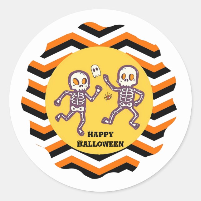 Trendy Halloween Spooky Skeletons Classic Round Sticker (Front)