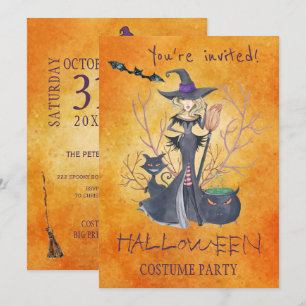 Trendy Halloween watercolor witch costume party Invitation