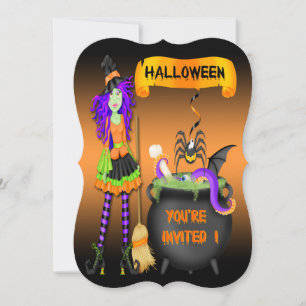 Trendy Halloween Witch Cauldron Bracket Style Invi Invitation