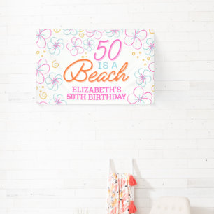 Trendy Hand Drawn 50th Beach Birthday Banner