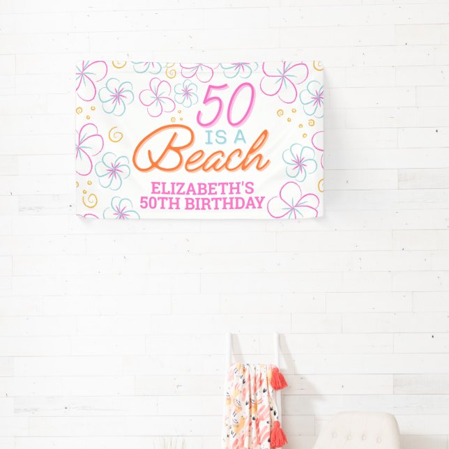  Trendy Hand Drawn 50th Beach Birthday Banner (Insitu)
