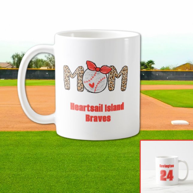 Trendy Hand drawn Baseball Mum Personalised  Coffee Mug (Trendy Baseball Mom Personalized Mug)