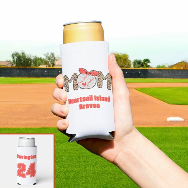 Trendy Hand drawn Baseball Mum Personalised  Seltzer Can Cooler (Trendy Baseball Mom Personalized Seltzer Can Cooler)