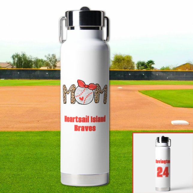 Trendy Hand drawn Baseball Mum Personalised  Water Bottle (Trendy Baseball Mom Personalized Water Bottle)