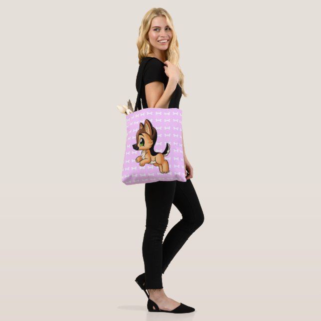 Trendy Hand Drawn Dog Pink Tote Bag | Both Sides (On Model)