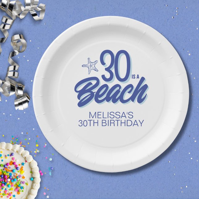 Trendy Hand Drawn Doodle 30 Is A Beach Birthday Paper Plate (Creator Uploaded)
