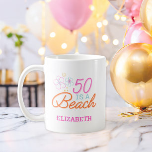 Trendy Hand Drawn Doodle 50th Beach Birthday  Coffee Mug