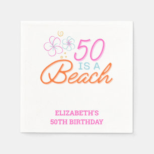 Trendy Hand Drawn Doodle 50th Beach Birthday  Napkin