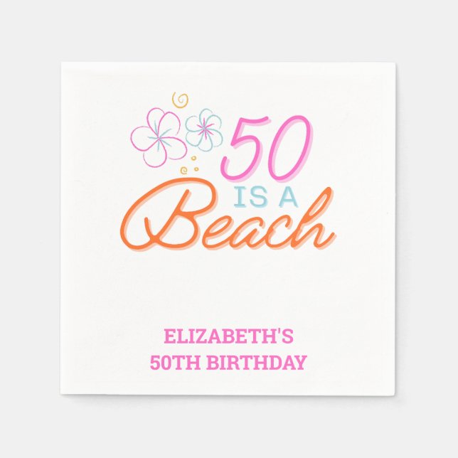 Trendy Hand Drawn Doodle 50th Beach Birthday  Napkin (Front)