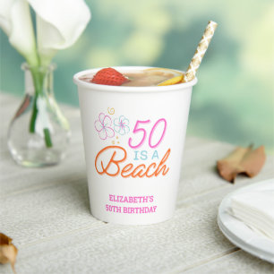  Trendy Hand Drawn Doodle 50th Beach Birthday  Paper Cups