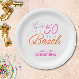  Trendy Hand Drawn Doodle 50th Beach Birthday  Paper Plate