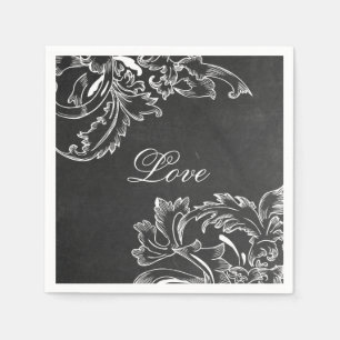 trendy hand drawn floral black board chalk effects napkin